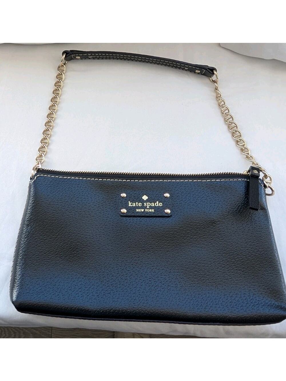 Kate Spade Black Zip Shoulder Bag Gold Chain Strap 100% cow leather shell NWOT